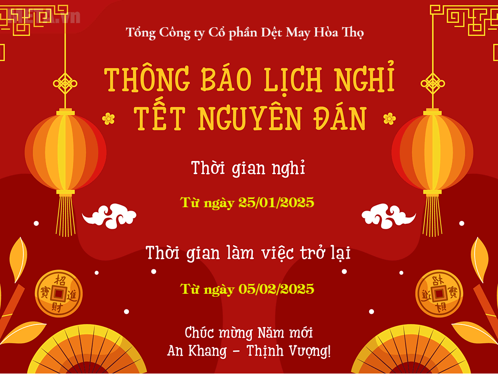 Thông báo nghỉ Lễ Tết Nguyên đán Ất Tỵ 2025
